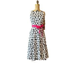 vintage 1990s black and white polka dot sheath dress, sleeveless a-line forwear